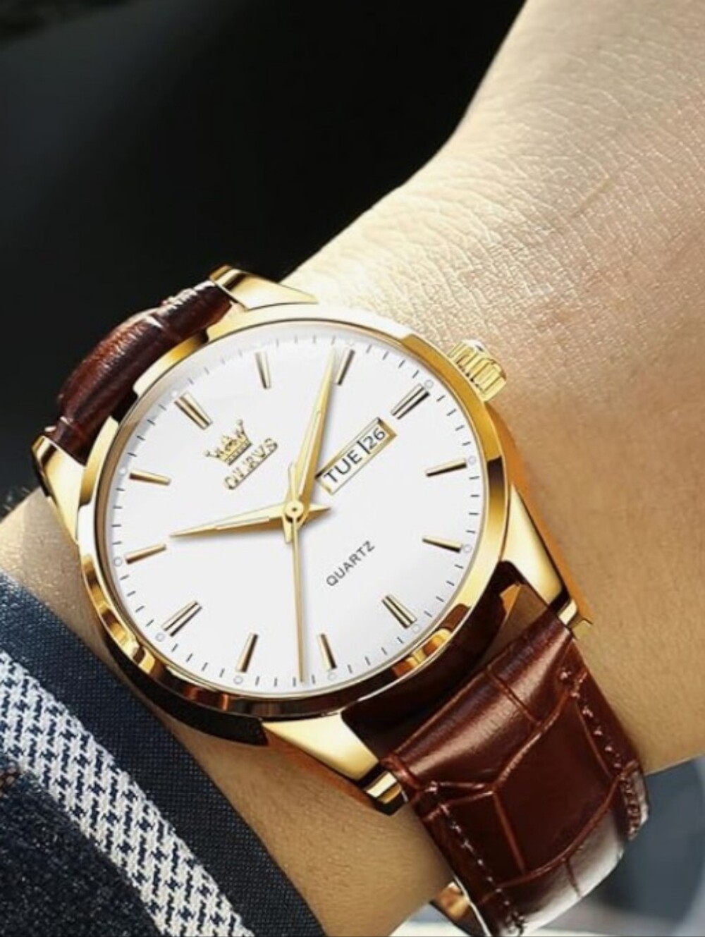 Olevs Men's Leather Wrist Watch